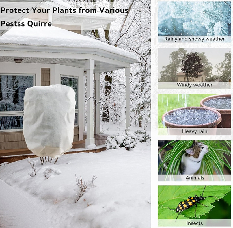 White Plant Covers Freeze Protection Plant Frost Protection Covers Plant Protection Winter Cover Drawstring Bags Cold Frost Season Extension Blanket