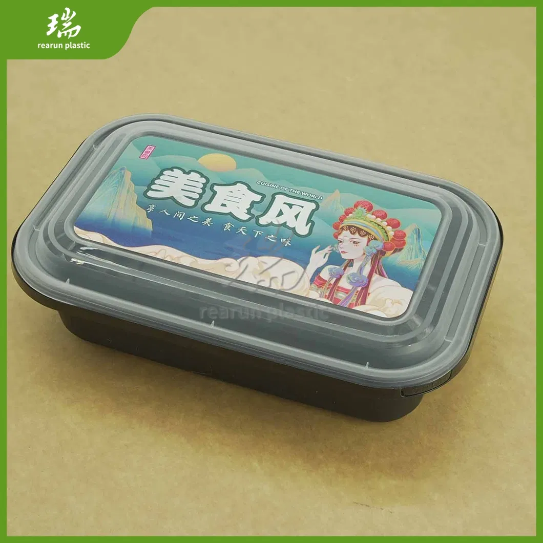 Rearun Disposable Black Lunch Box Suppliers Fast Food Container China American Style Takeaway Plastic Take out Food Containers