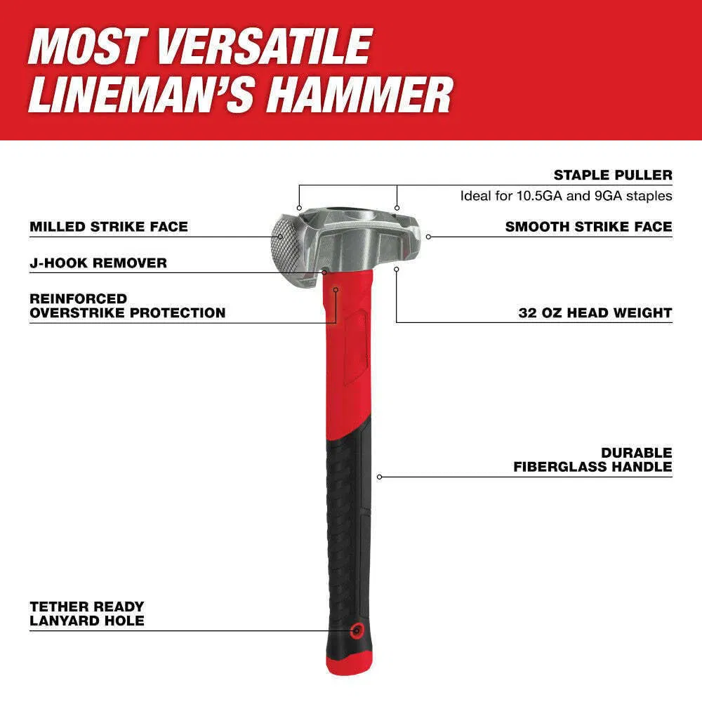 Alloy Steel Linemans Hammer 32 Oz Camping Hammer Claw Hammer Stubby Hammer
