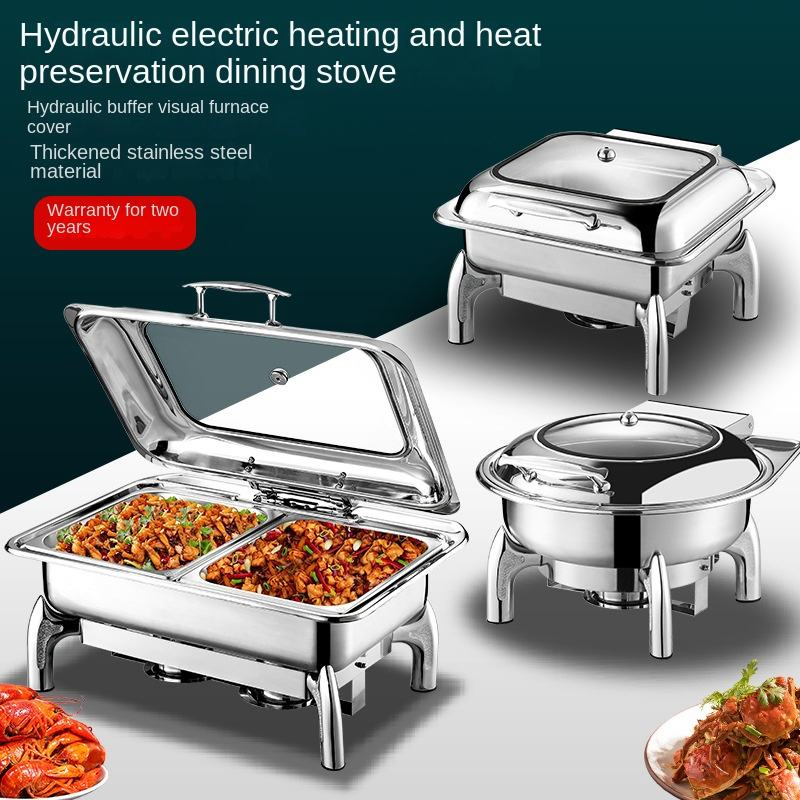 Tableware Essential Hydraulic Hotel Buffet Stove with Stainless Steel Visual Insulation Electric Alcohol Heating Buffet Stove