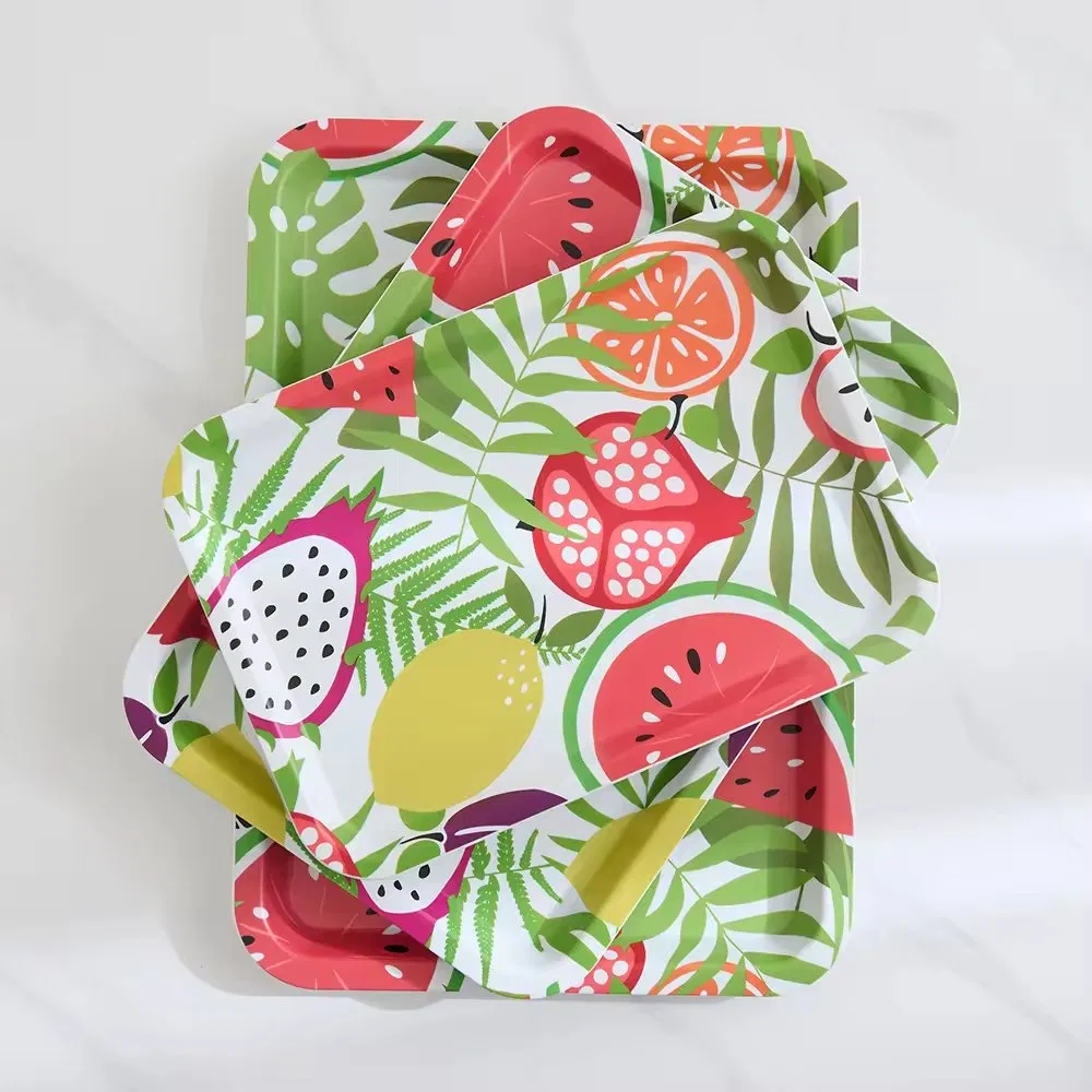 Food Grade RPET Plastic Fruit Snack Food Serving Melamine Plates Tray for Restaurant