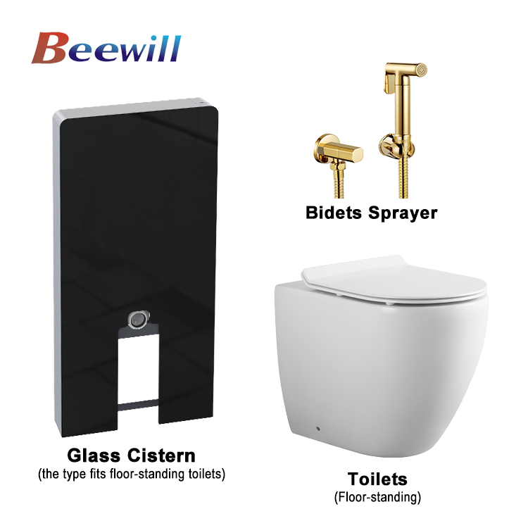 Modern Flush Toilet Water Tank Floor Standing Glass Cistern Bidet Sprayer One-Stop Service