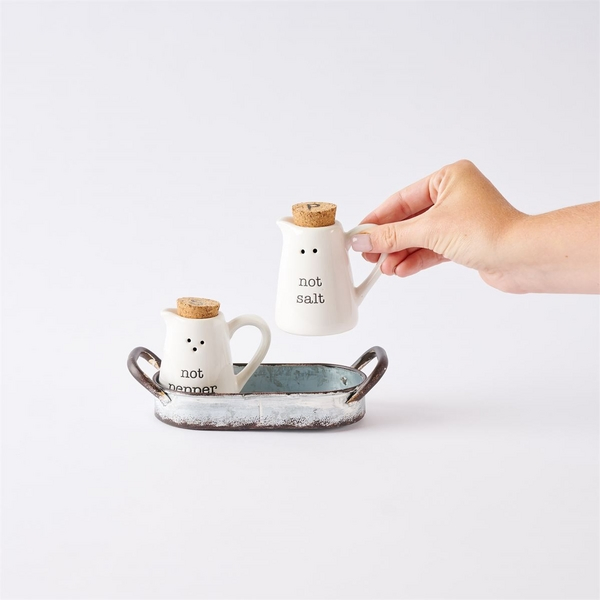 Rustic Metal Salt and Pepper Can Set with Stylish Handle