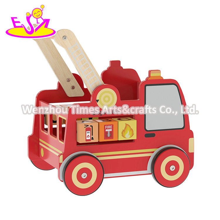 Wholesale Early Learning Stroller Fire Truck Wooden Push Walker for Baby W16e224