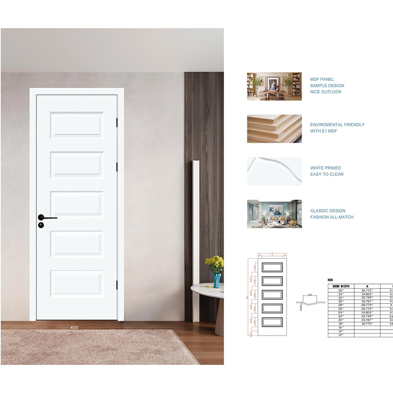 Solid Hardwood Internal Simple White Bedroom Kitchen Prepainted Interior Wooden Doors for House