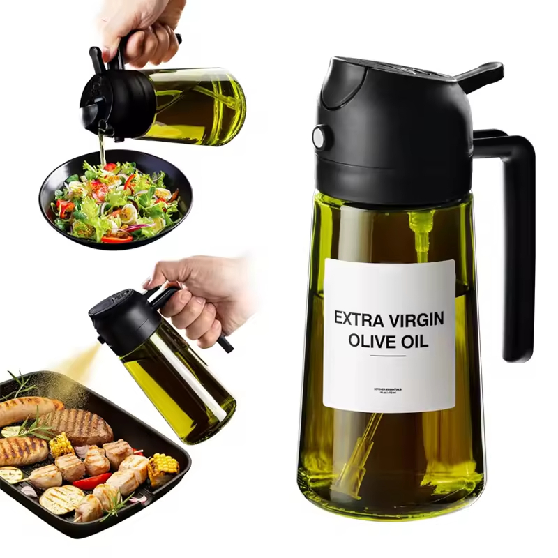 Wholesale Custom Cooking Oil Bottle Glass 2 In1 Olive Oil Dispenser Sprayer Bottle