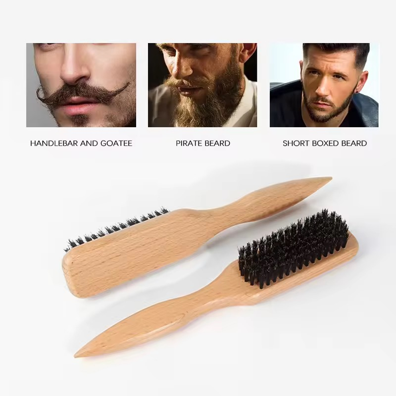 Long-Handled Natural Eco-Friendly Wood Wild Boar Bristle Men's Facial Beard Cleaning Brush