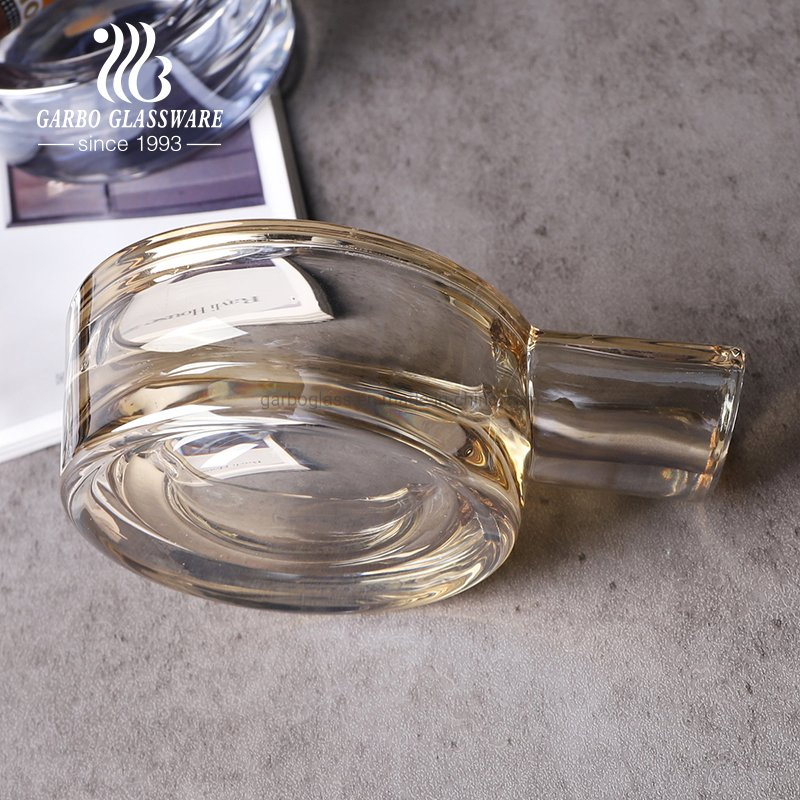Antique Gun Shape Glass Smoking Ashtray with Cigar Holder for KTV Restaurant Cigarette Glassware Ashtray with Ion Plated Golden Color