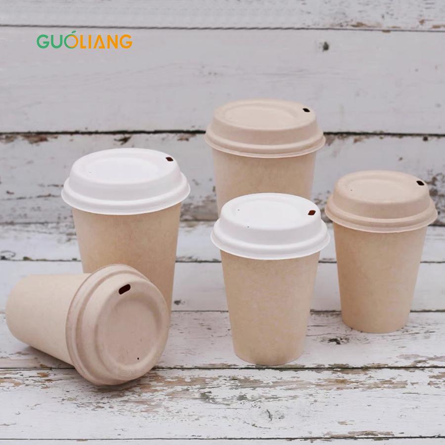 Бумажный стакан для кофе из сахарного тростника с крышкой
