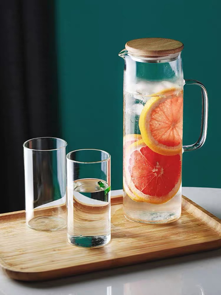 1.3L High Temperature Resistant Borosilicate Glass Water Kettle with Wooden Lid