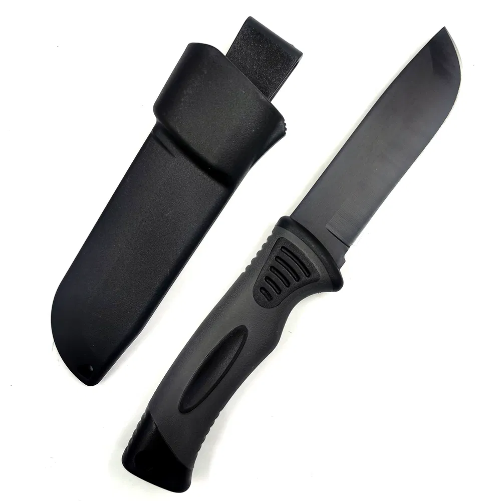 Fbk-24051 8.65 Inches Black ABS & Grey Rubber Double Injection Fixed Blade Knife for Outdoor Camping Hunting