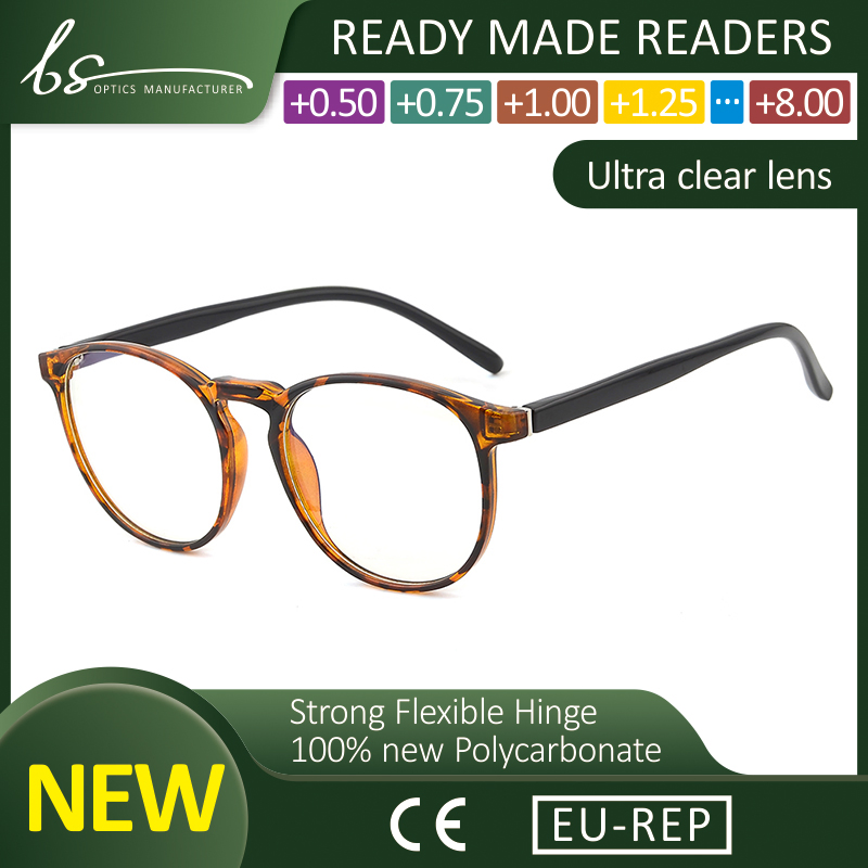 Simple Classic Design New Round Slim Ultra Light Plastic Reading Glasses for Unisex Eyewear