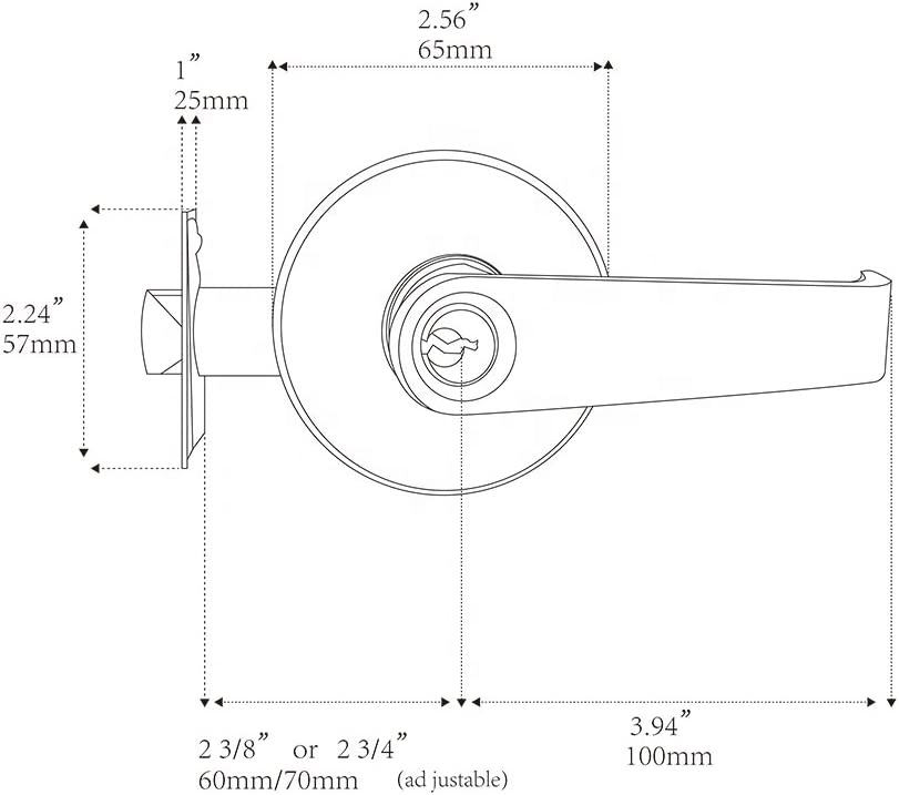 Universal Door Knob Hardware Keyed Entry Door Lever Handle Lock with Round Rose and Zinc Alloy Lever Handle