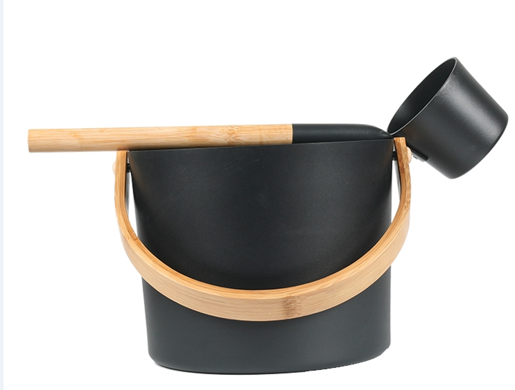 7L Sauna Bucket - Aluminum Bucket with Long Handle Spoon Set Matching Ladle Sauna Barrel