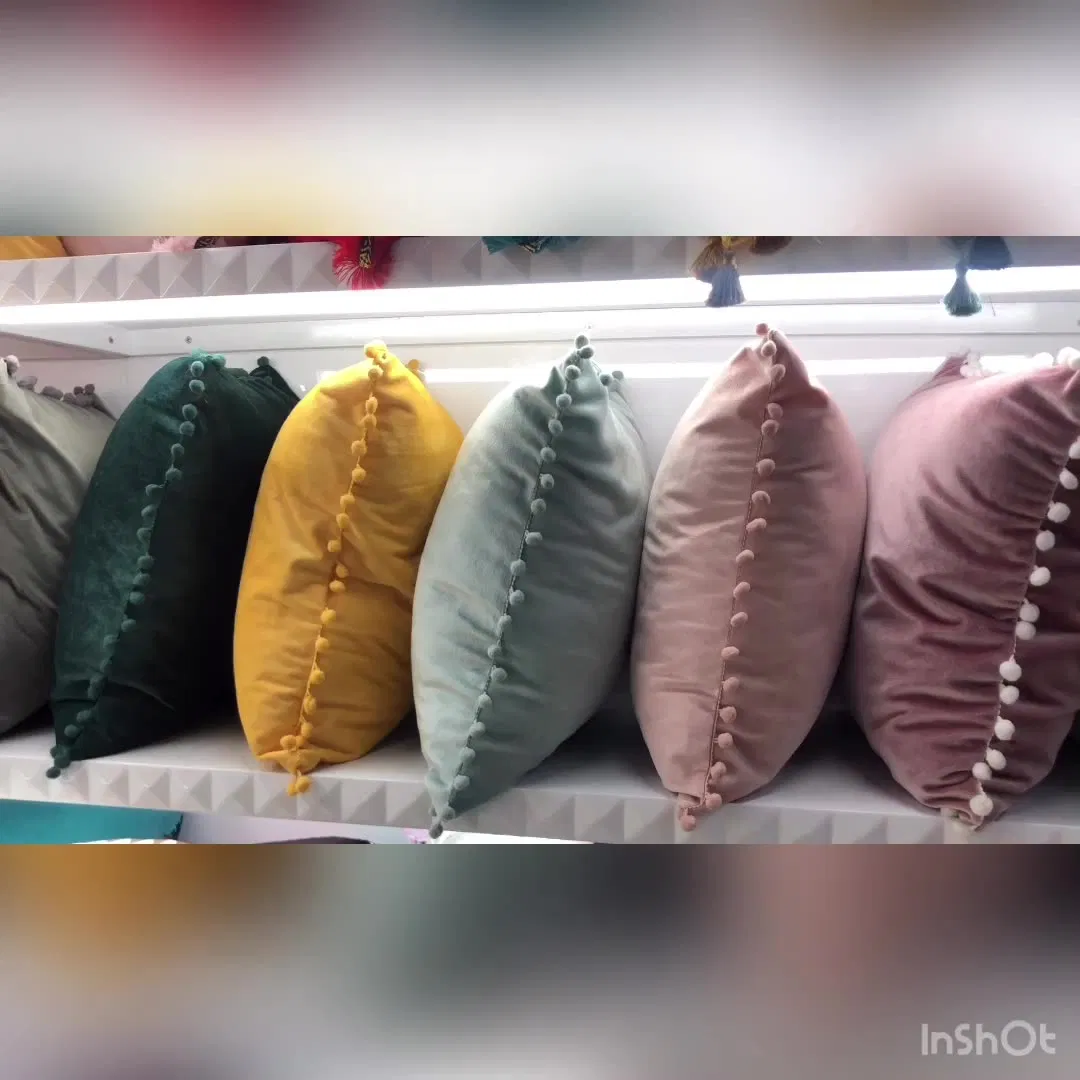 Decorative Throw Pillow Covers Cushion Cases POM Poms Double-Sided Pillow Cases