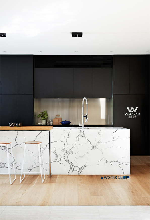 Artificial Stone Calacatta Quartz Stone with Golden Veins for Kitchen Countertop