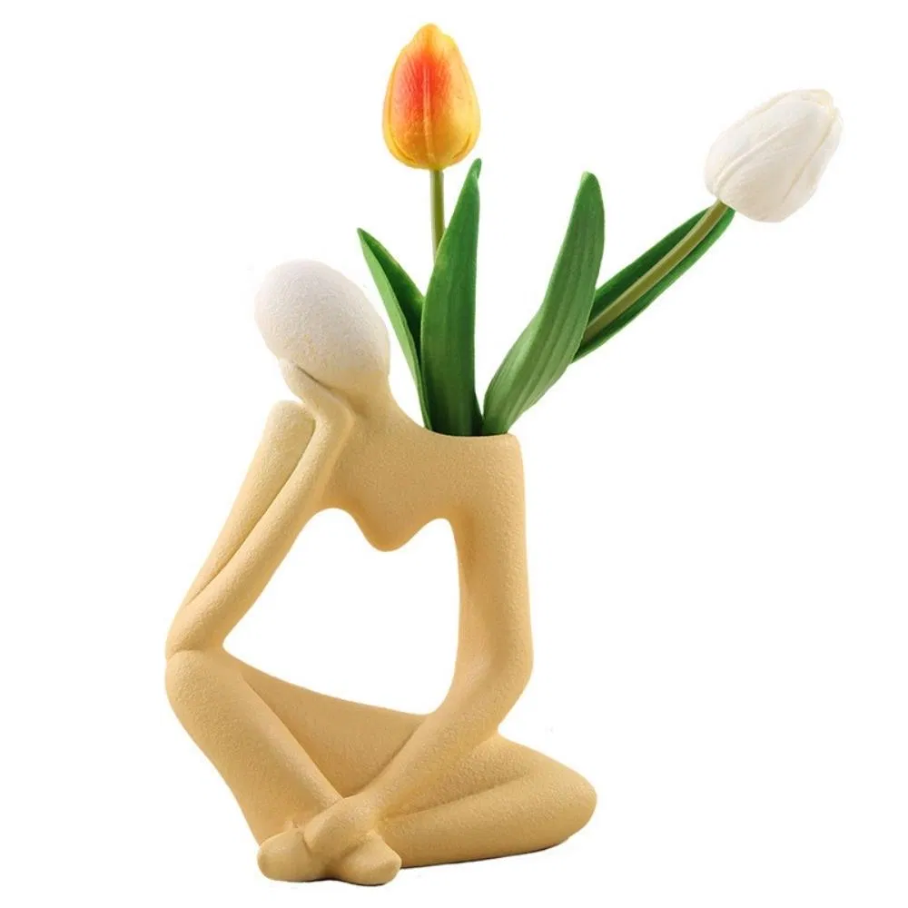 Hydroponic Flower Modern Figurines Ceramic Vase Human-Shaped Hollow Design Abstract Wbb21896