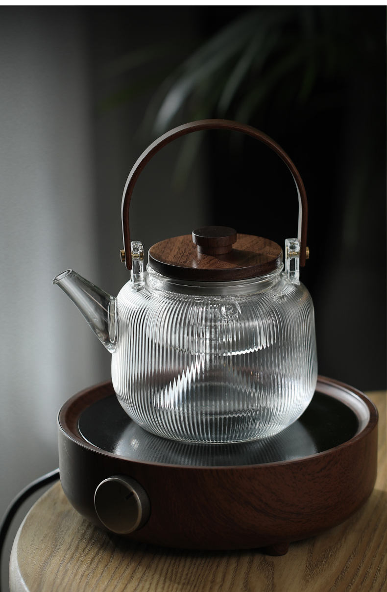 Transparent High Borosilicate Teapot Heat Resistant Glass Tea Pot with Glass Infuser and Bamboo Handle