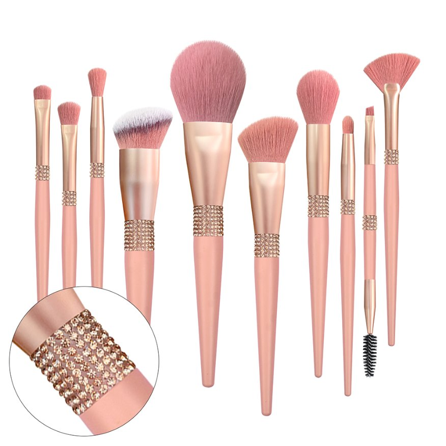Nude Pink Makeup Brush Set 9PCS with Holder /Bag Accept Private Label