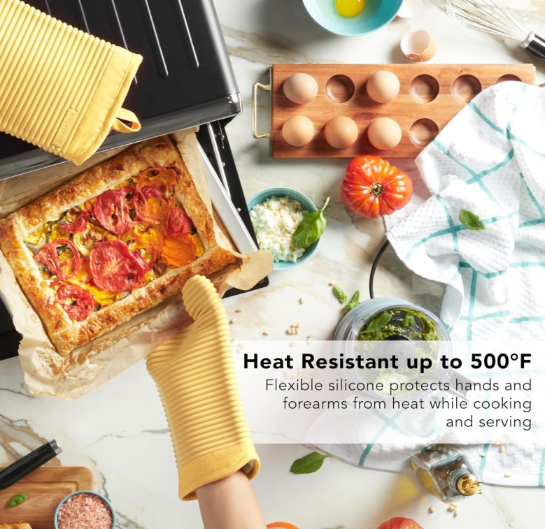 Ribbed Soft Silicone Oven Mitt Gloves 2-Pack Set