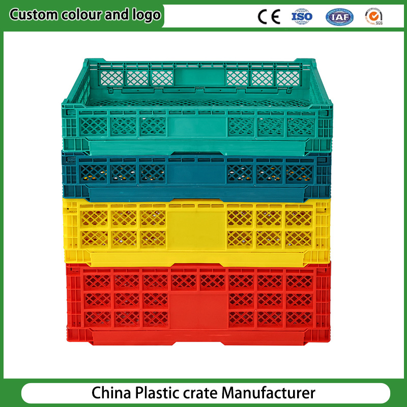 Heavy Duty Food Grade 100% Recyclable Agriculture Stackable Durable Mesh Crate Turnover Storage Supermarket Fruit Vegetable Plastic Foldable Crate