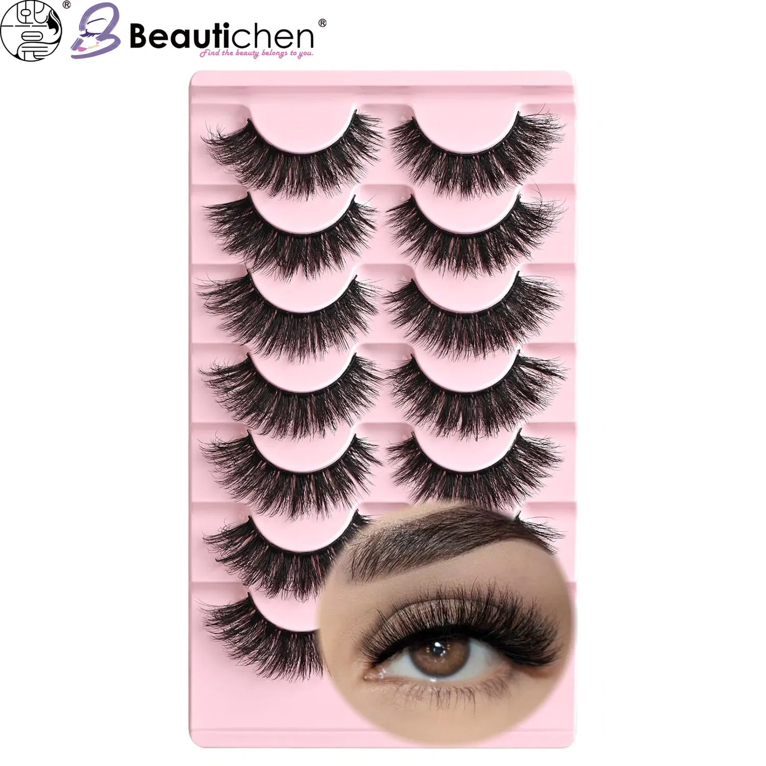 Beautichen 3D Faux Mink False Eyelashes – 10 Pairs in Vibrant Pink Packaging with Individual Slots – Voluminous, Curled & Natural Styles