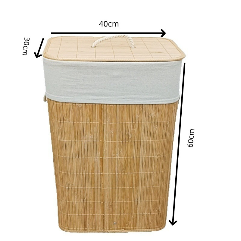 Foldable Storage Hamper Natural Bamboo Laundry Basket with Removable Washable Lining