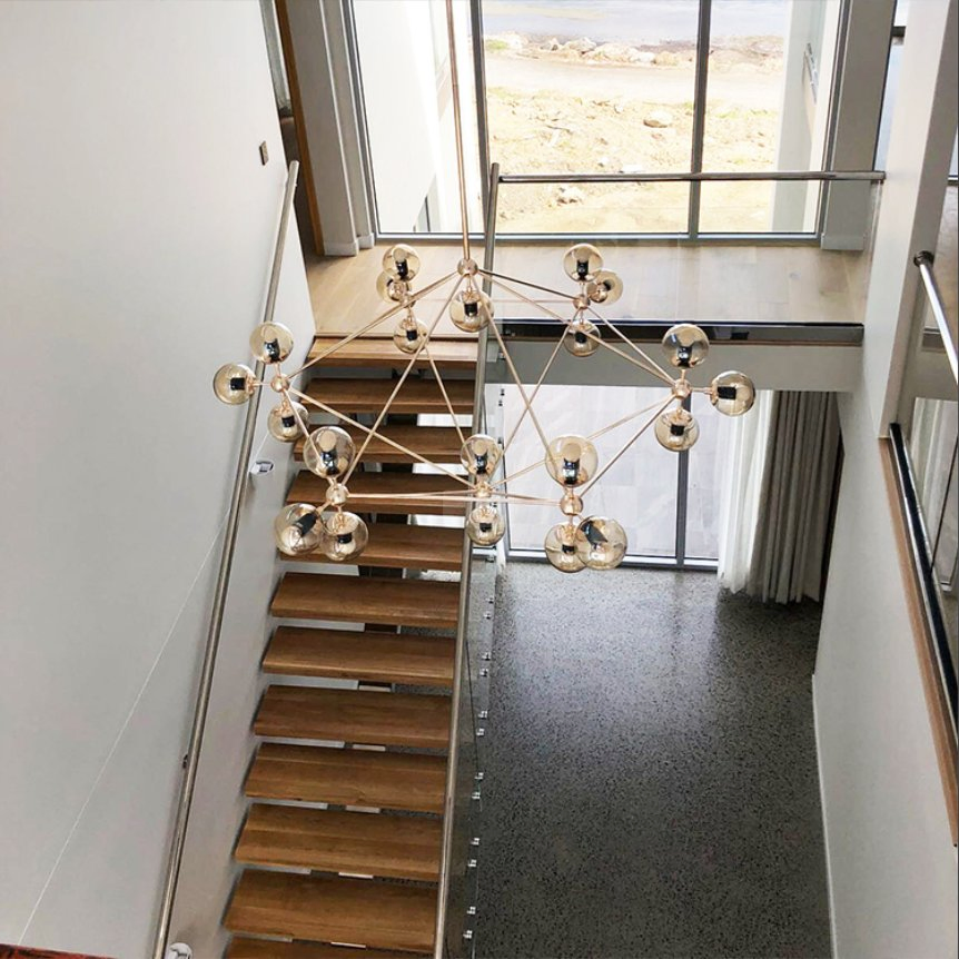 Prima Straight Staircase Foshan Factory Multi-Railing Design for Central Beam Staircase