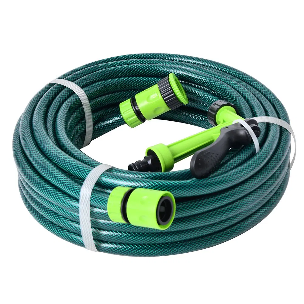 Portable 15m 1/2"PVC Kink-Free Reinforced Garden Hose Set with Spray Gun Outdoor High Pressure Hose for Car Washing