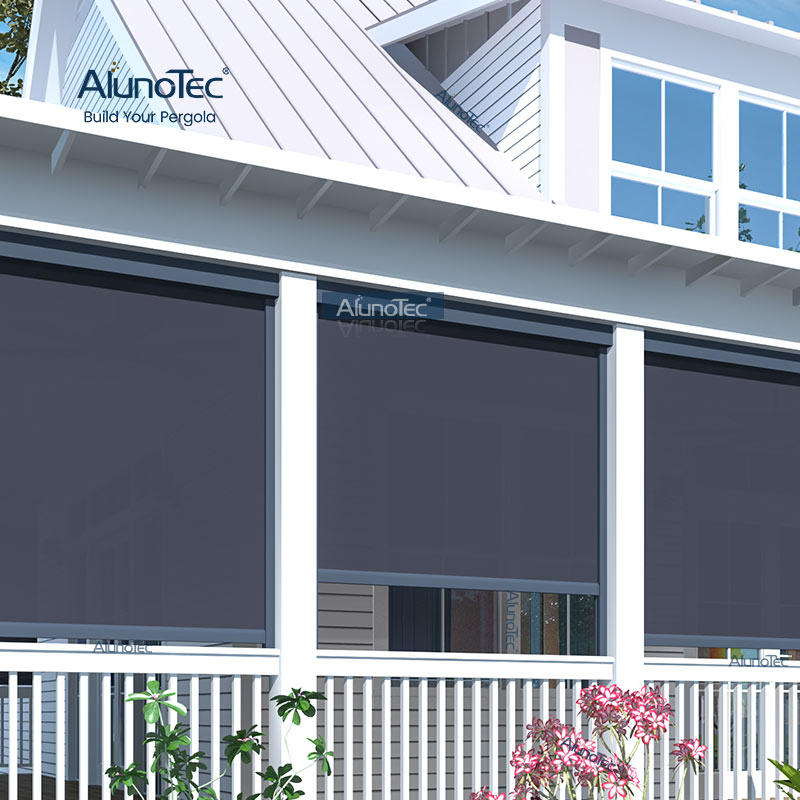 AlunoTec Wholesale Motorized Wedding Tent Curtain Waterproof Outdoor SPA Zipper Window Curtain Zip Screen Blinds Shades Shutters Roller Blind