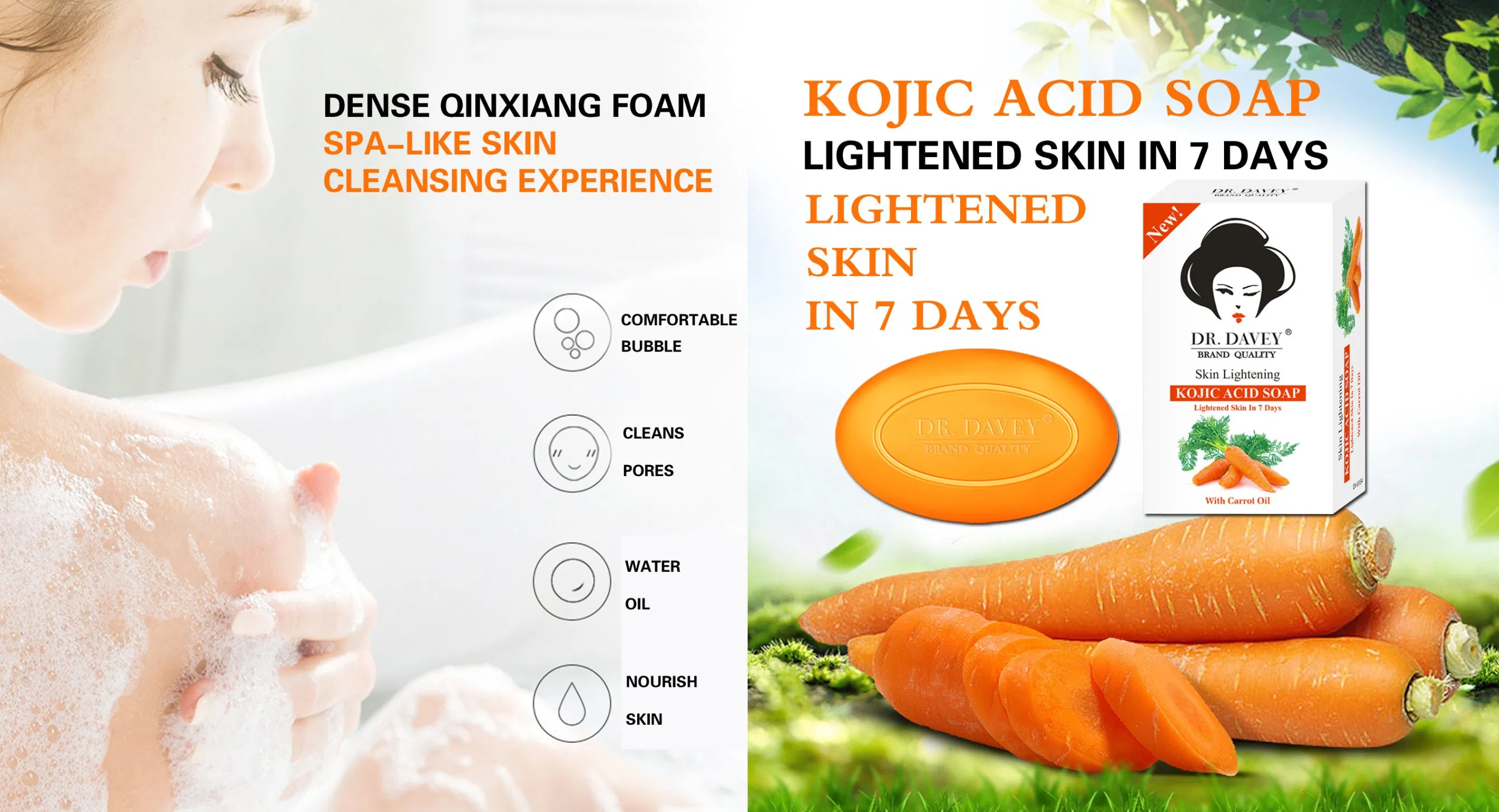 Dr. Davey Kojic Acid Skin and Face Soap Lightening Skin Within 7 Days with Carrot Oil