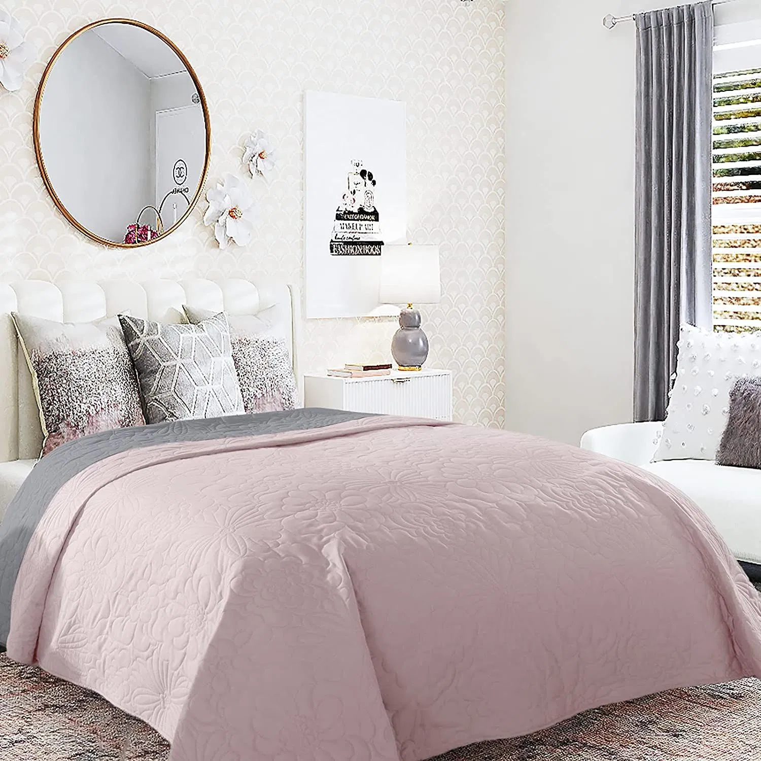 Double-Sided Bedspread with Floral Quilting, Bedspread, Quilt, Patchwork, Duvet, Quilt, Double Bed, Lined, 240 X 250 Cm