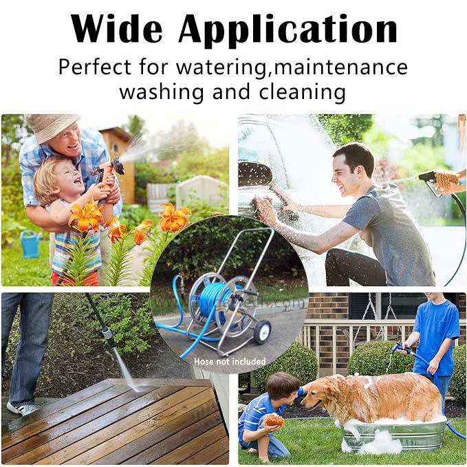 High Durability Metal Trolley Hose Reel Cart Multi-Functional for Washing / Irrigation / Gardening