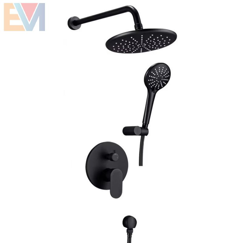 Modern Black in Wall Mounted Shower Head Bath Mixer Bathroom Shower Faucet Set