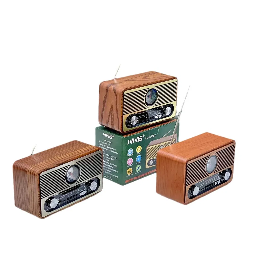 Радио NS-6698BT с Bluetooth и сабвуфером в деревянном корпусе