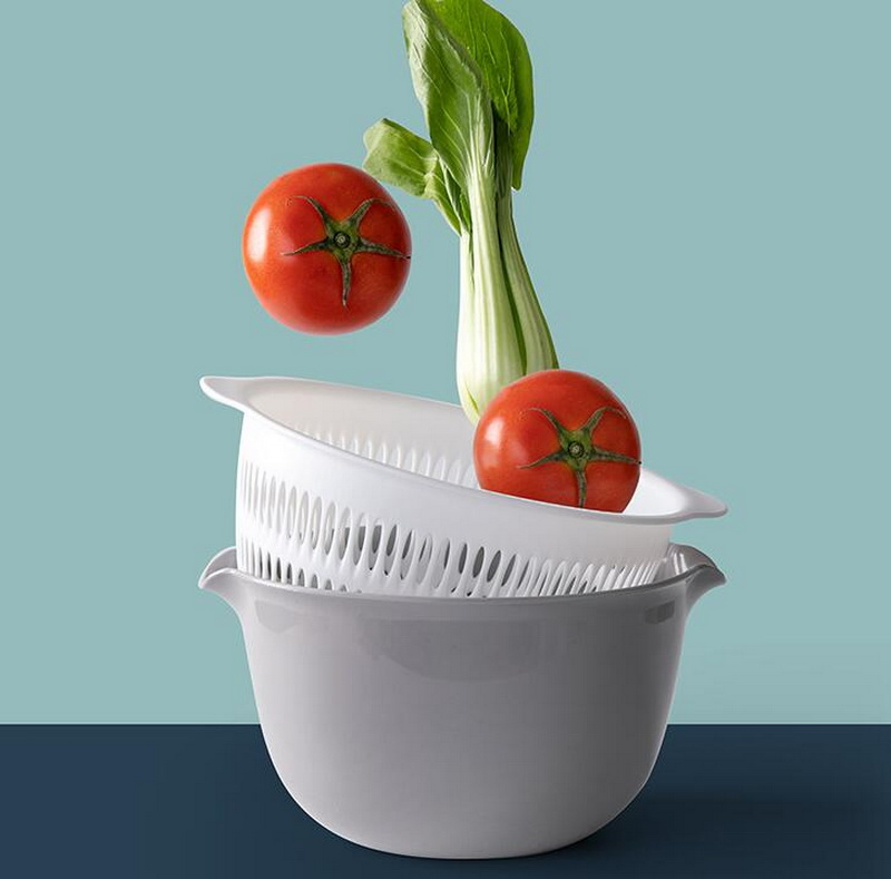 Kitchen Tools Double Layer Multi-Function Sink Strainer Fruit Vegetable Washing Bowl