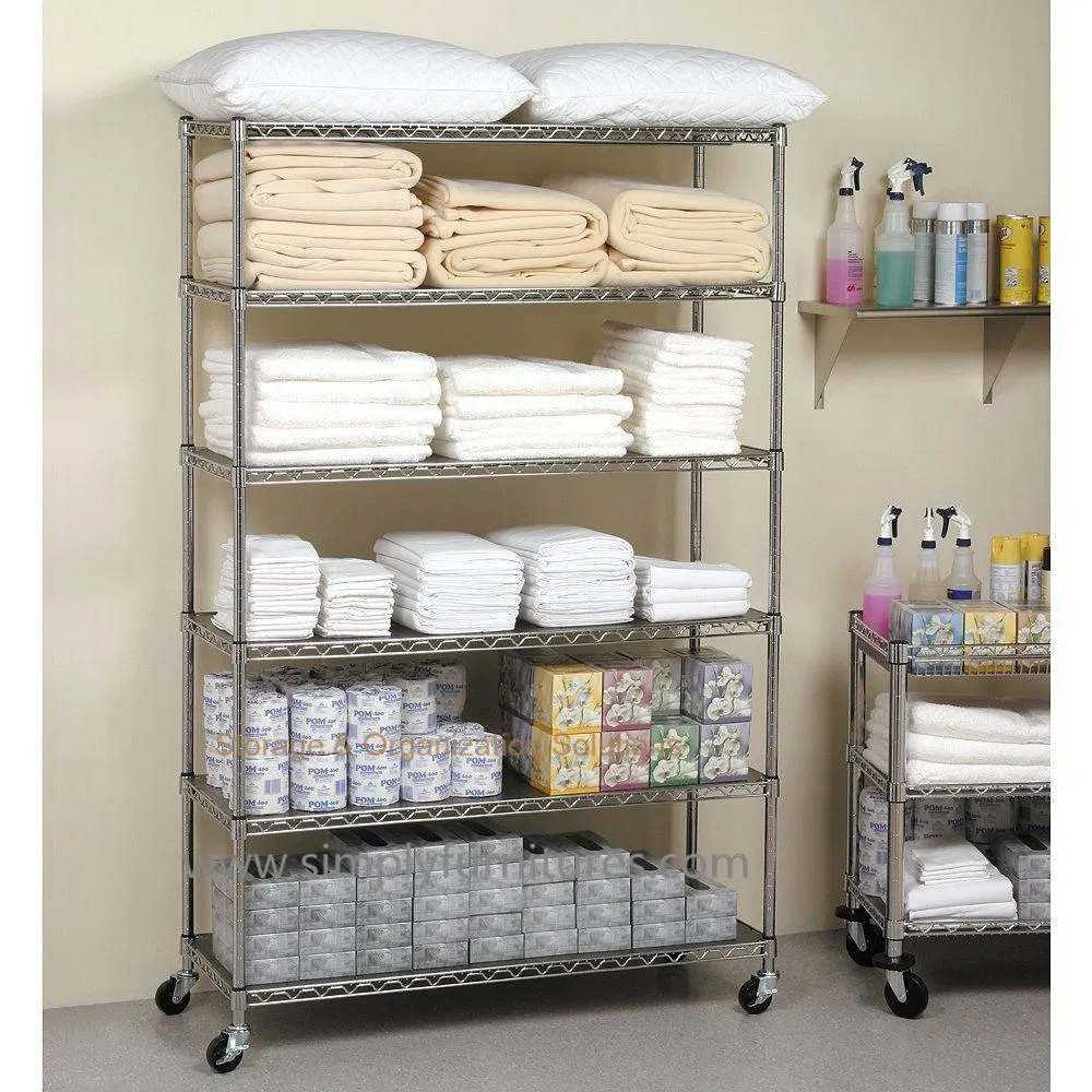 21" Supermarket Display Use Mobile Wire Shelving with 6 Layers