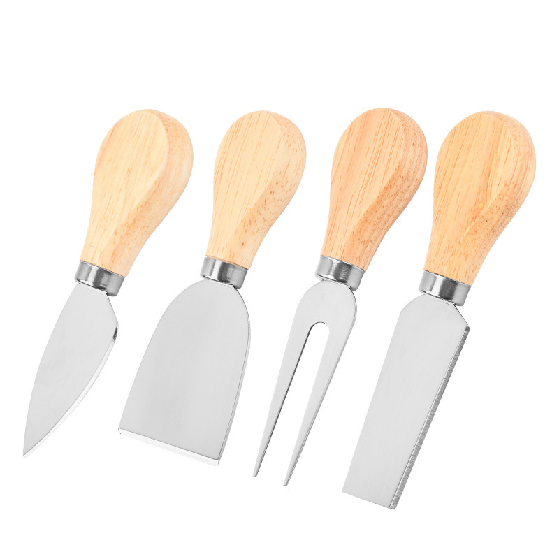 Premium Pizza Server and Cheese Knife Set with Natural Wooden Handles