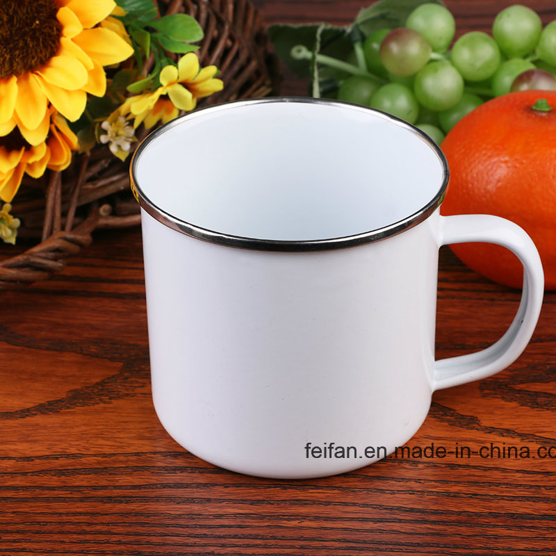 Plain Enamel Mug with Stainless Steel Rim Edge