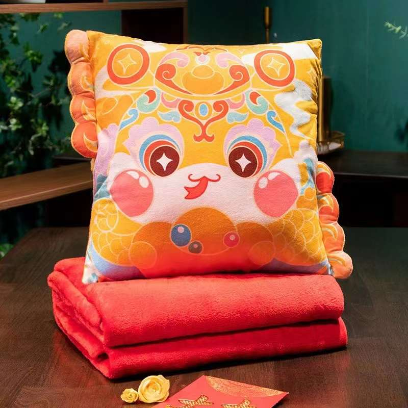 3 Styles Chinese Zodiac Snake Image Flannel Pillow with Blanket