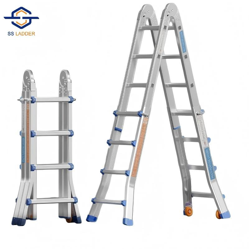 Wholesale Modern Design Multi-Purpose Articulated Ladder Double Sided Telescopic Ladder Aluminum Small Giant Ladder with Wheels for Household