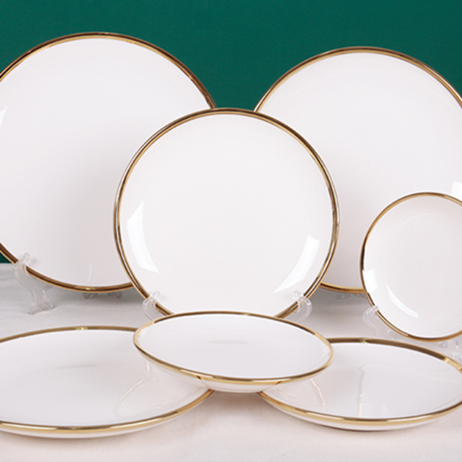 Free Sample Multi Size Dinner Ceramic White Plate with Gold Rim