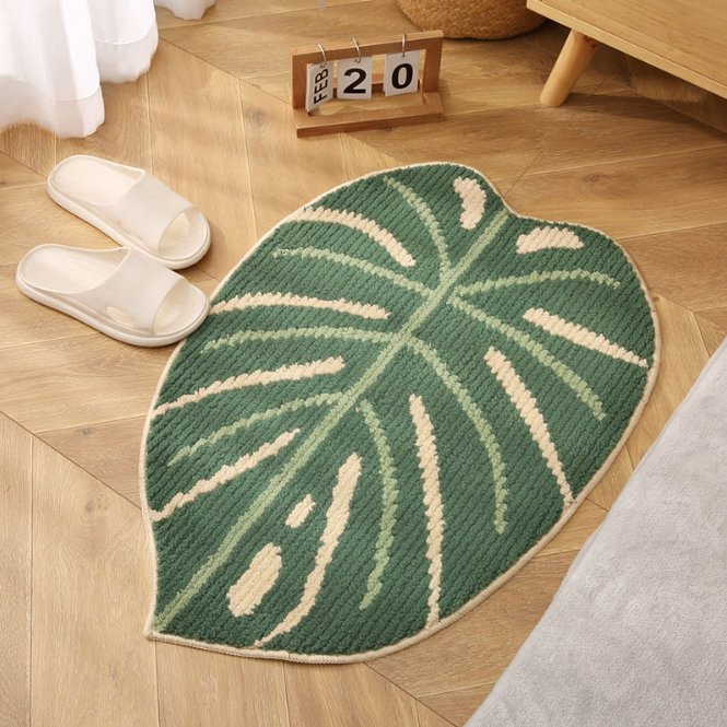 Leaf Shaped Microfiber Water Absorbent Bath Mat Bedroom Non Slip Floor Mat