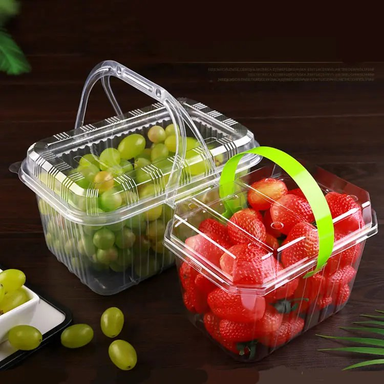 Transparent Plastic Boxes Strawberry Picking Basket Disposable Grape Packing Box with Handle