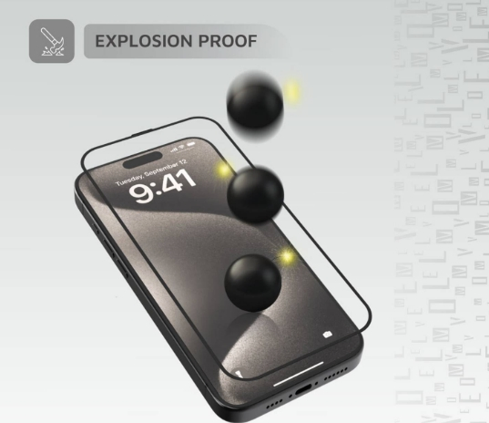 Защитное стекло 2.5D для iPhone 14-17 Pro, 9H, черная рамка