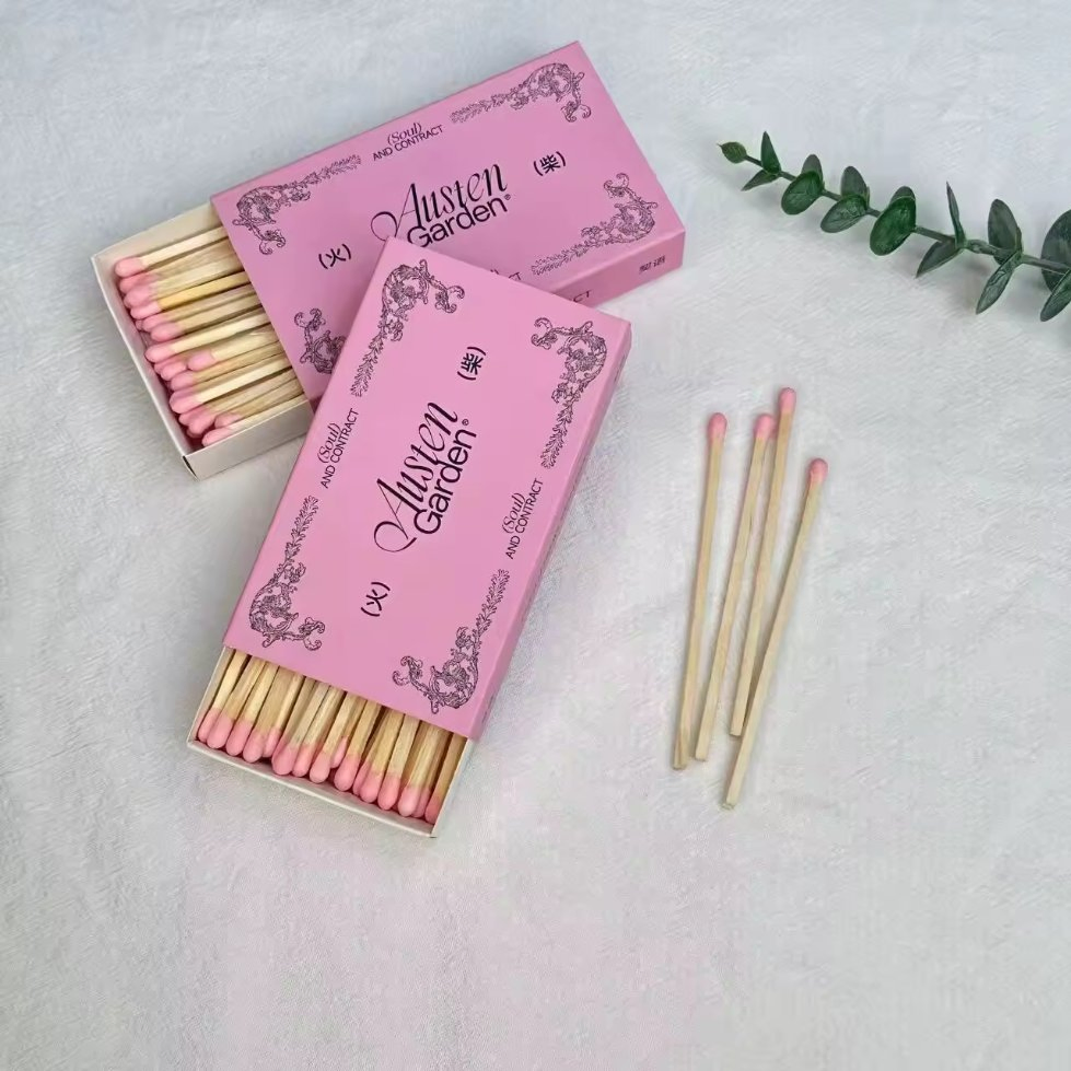 Cheap High Quality Wooden Stem Long Matches Pink Box Matches Customized Logo Aromatherapy Candle Promotion Pink Matches