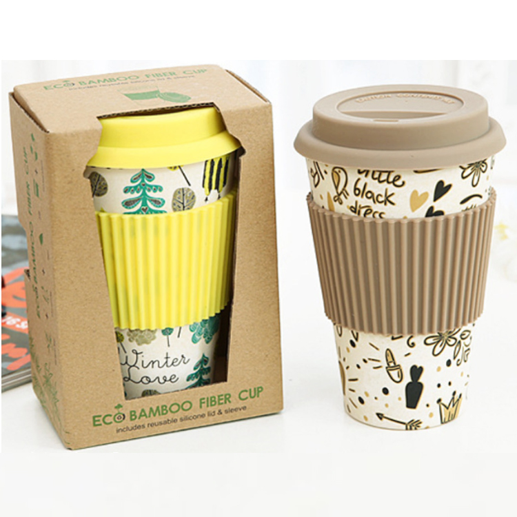 400ml Eco-Friendly Bamboo Fiber Coffee Mug Travel Mug with Lid Portable Mugs Tea Cup for Christmas Gifts