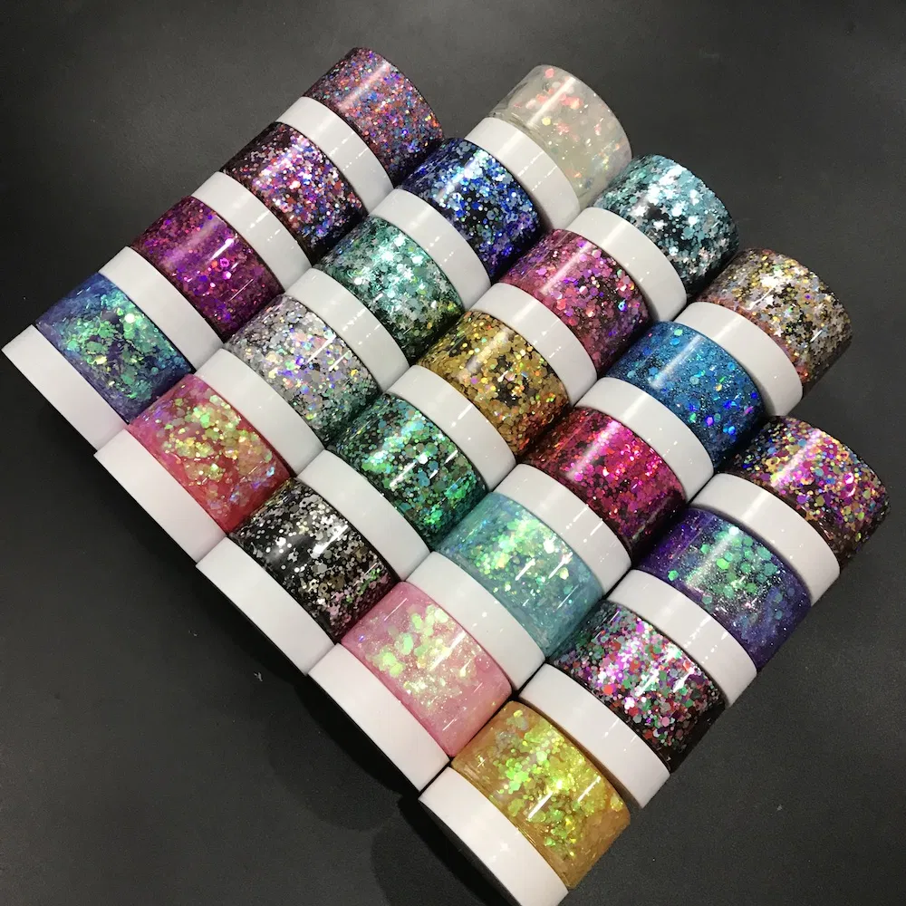 Eco Glitter Gel Peel-off Holographic Chunky Glitter Gel for Face Body Glitter