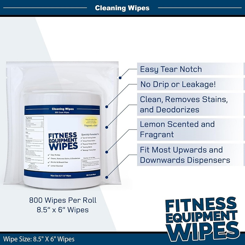 800/1000 Count Natural Fitness Wipes Antibacterial Wipe Down Gym Equipment Bulk Gym Wipes Roll