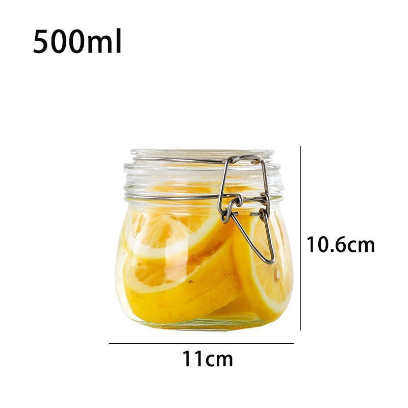 Wholesale Buckle Sealed Glass Jar, Passion Fruit Honey Bottle, Kitchen Grain Transparent Storage Jar, Pickle Pickle Jar, Two Styles of Square and Circle